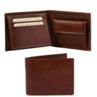 Эксклюзивный кожаный бумажник для мужчин с отделением для монет (Коричневый)