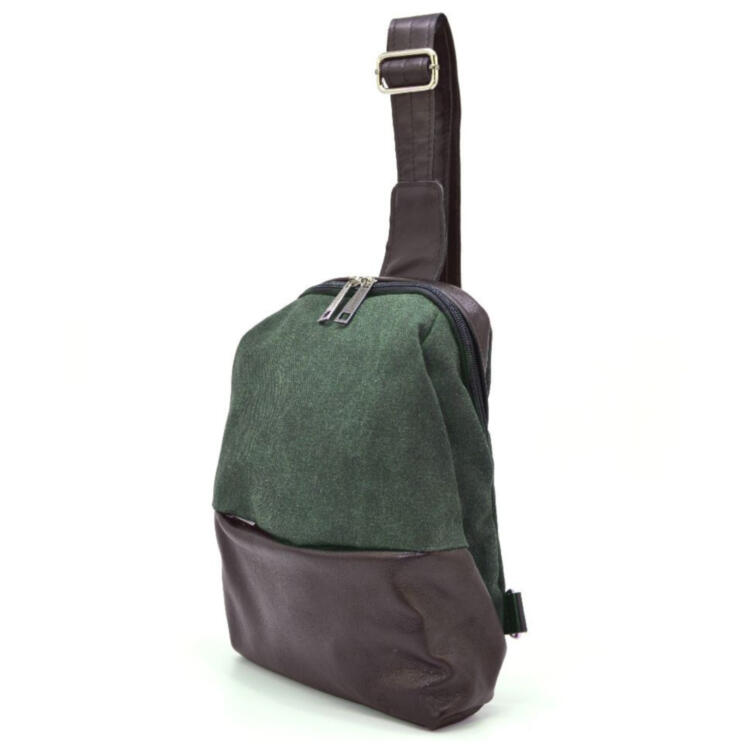 Рюкзак слинг на одно плечо из кожи и канвас TARWA GCh-1905-3md